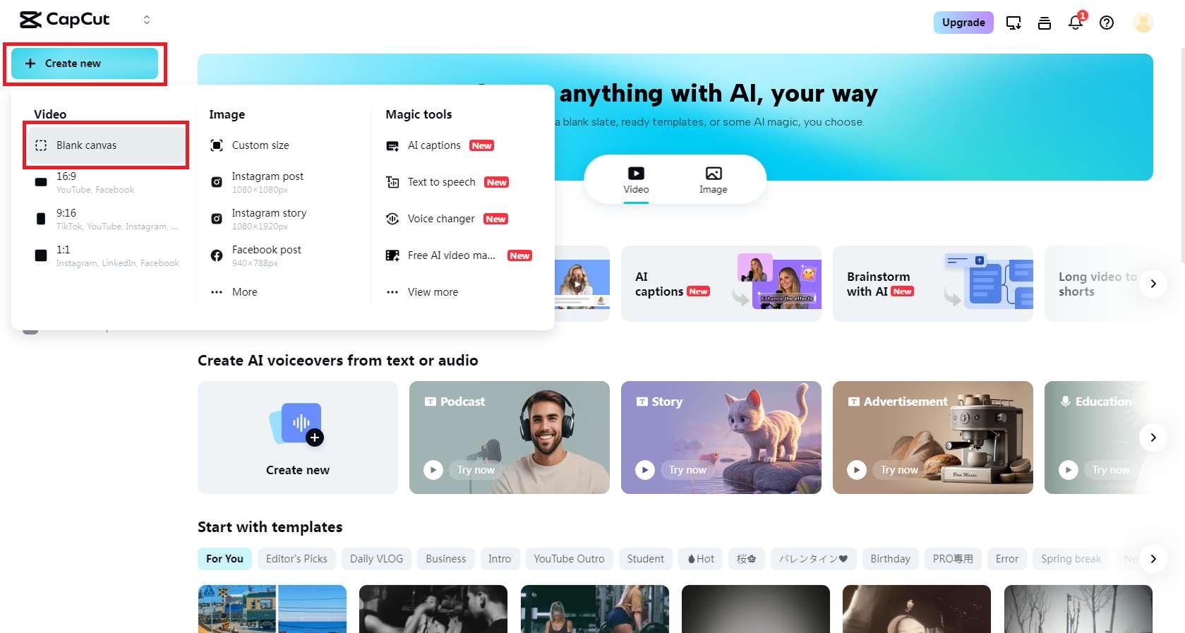 Select the create new option