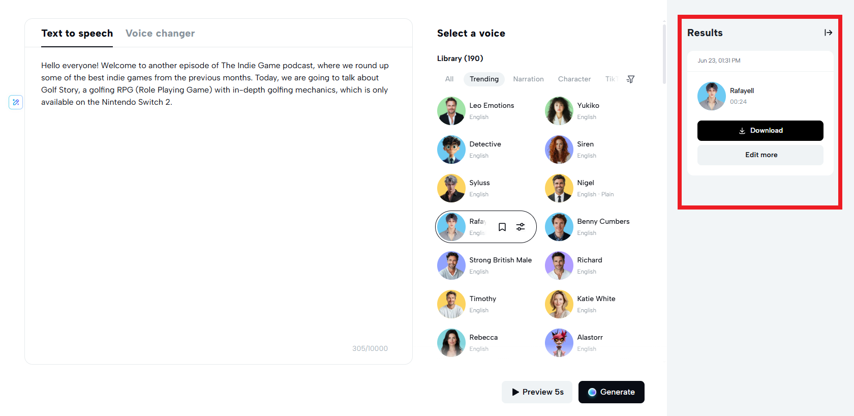 Download or edit your finalized text-to-speech file