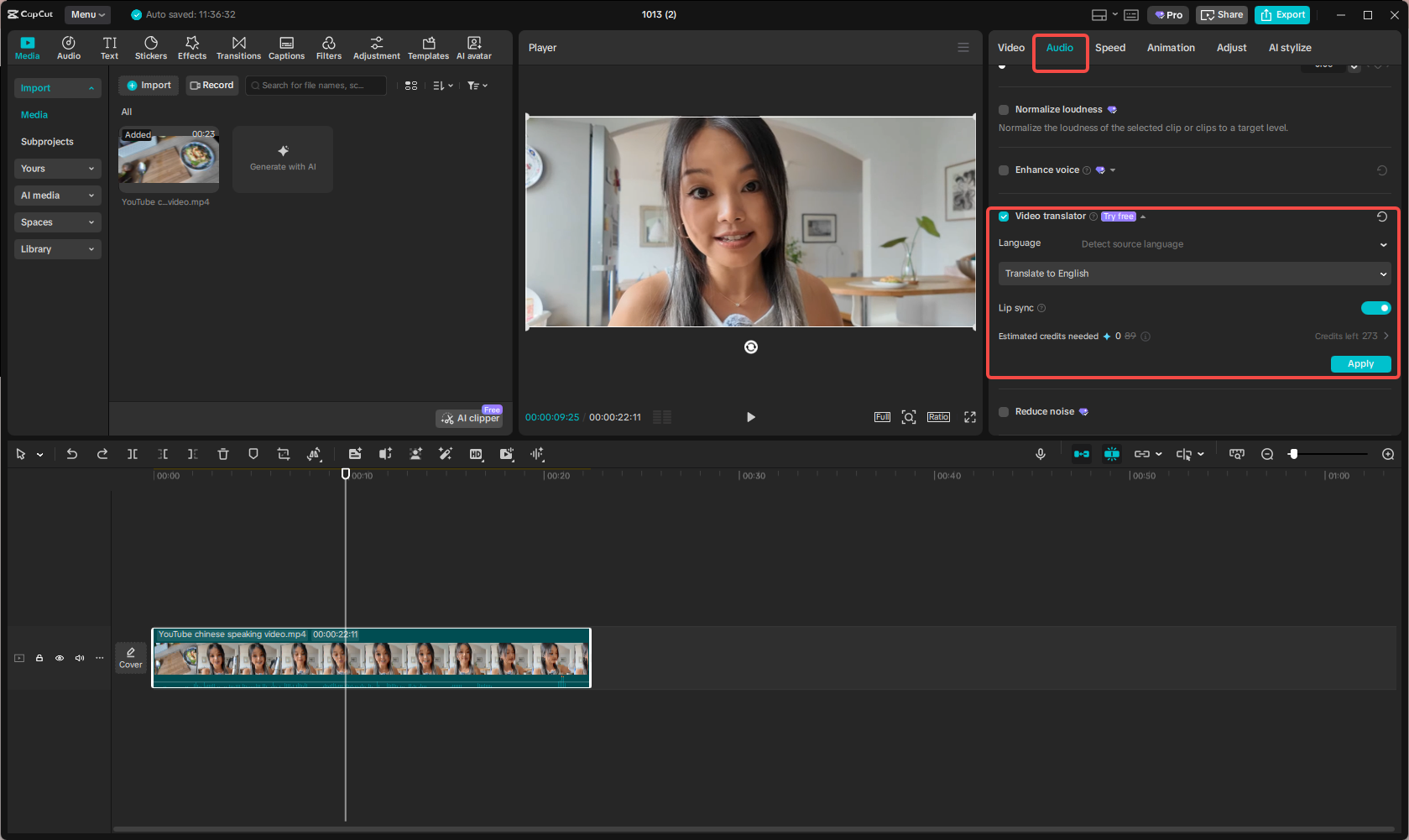 Using the Video translator feature in CapCut