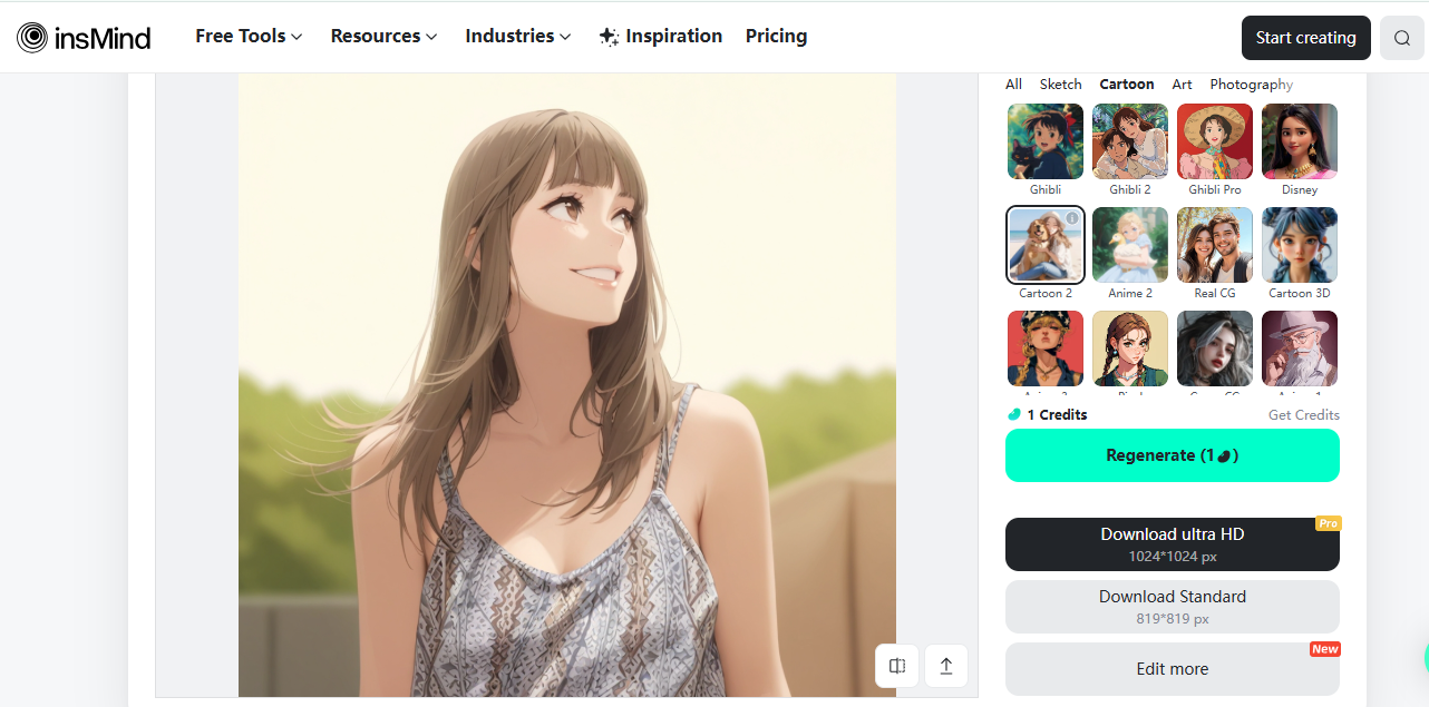 insMind - a modern photo-to-cartoon online tool