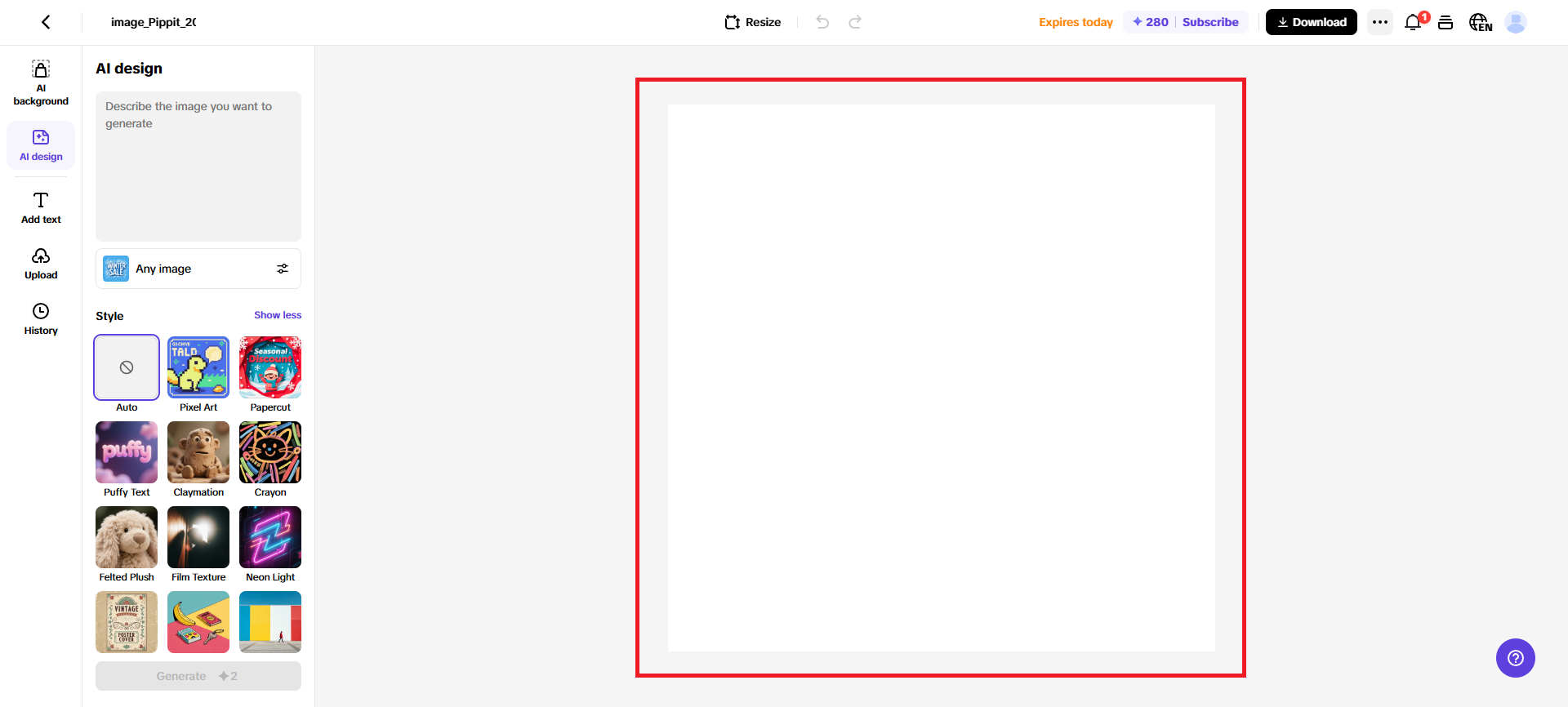 Pippit's poster creation interface