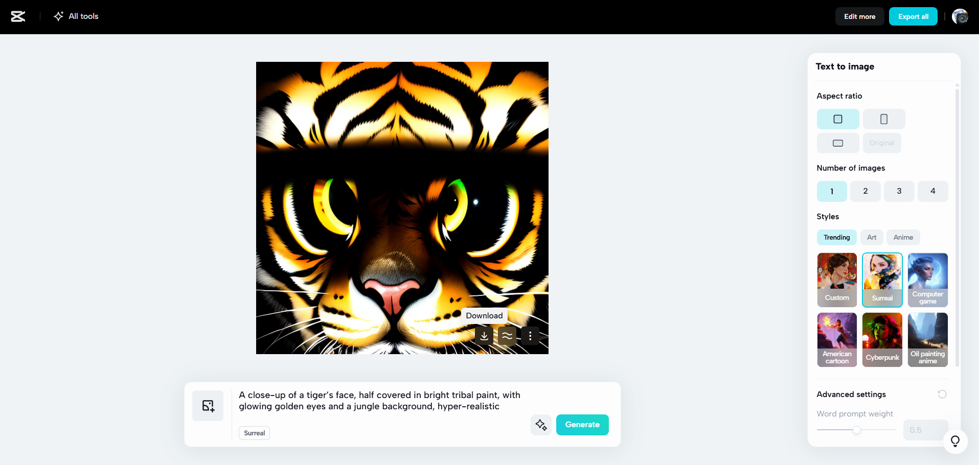 Interfaz de CapCut Web: la mejor herramienta para generar imágenes con IA