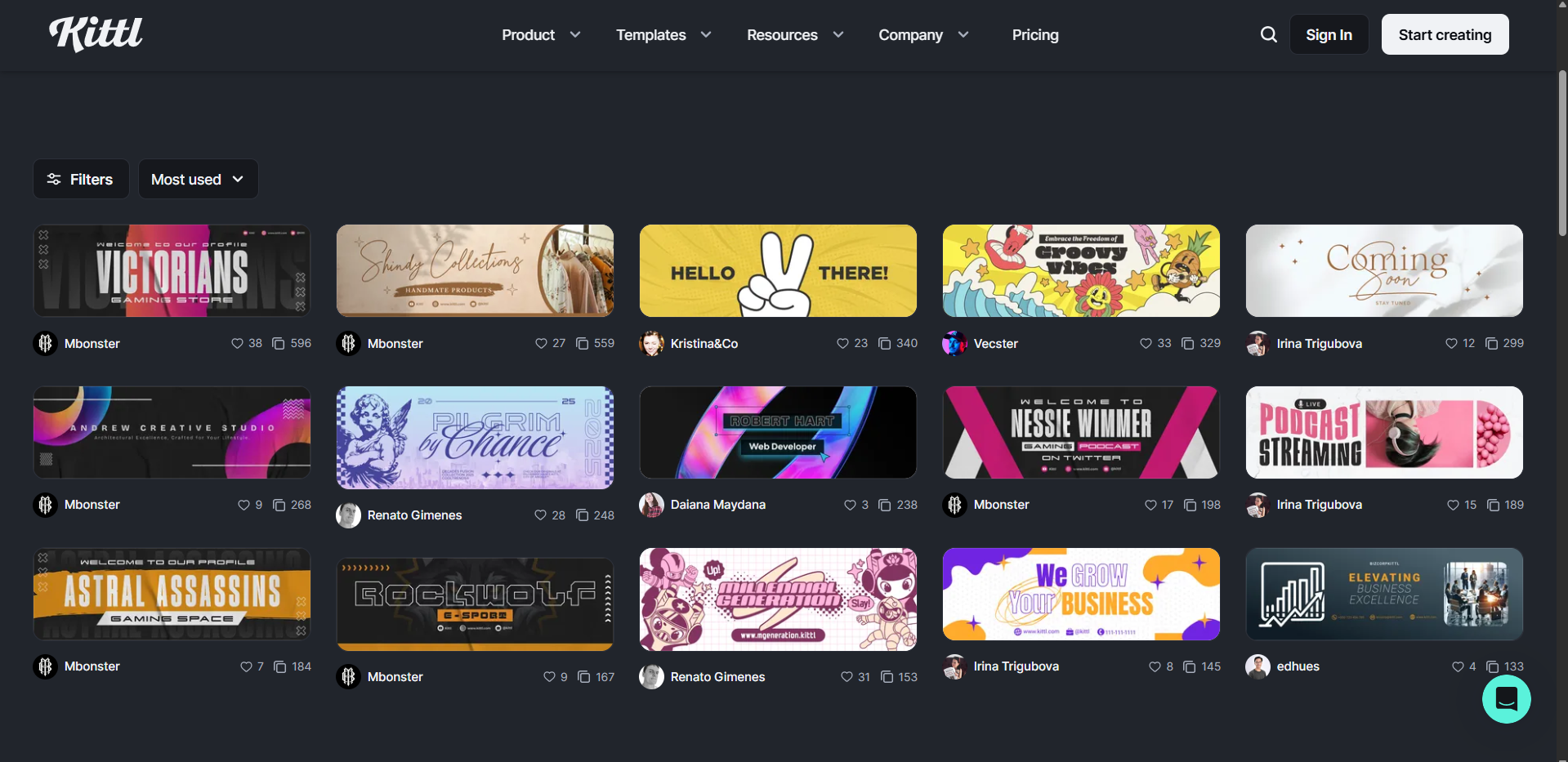 Interface of Kittl - a perfect site for free Twitter header templates