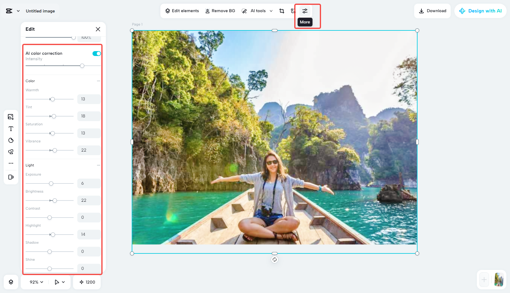 Make image color grading using CapCut