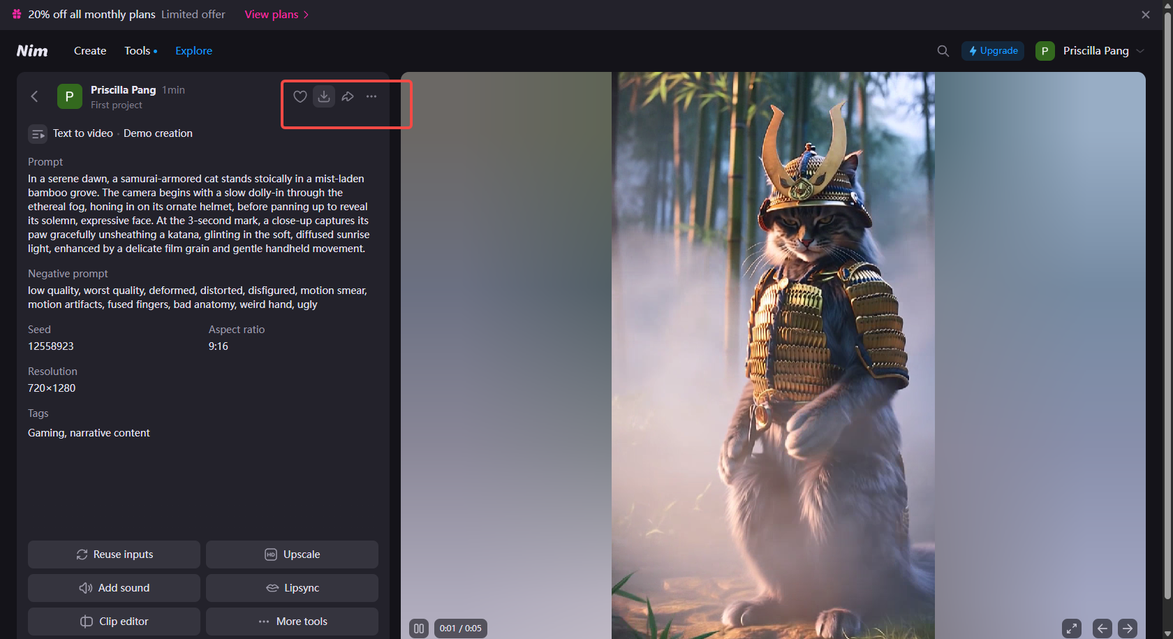 Salve o vídeo gerado