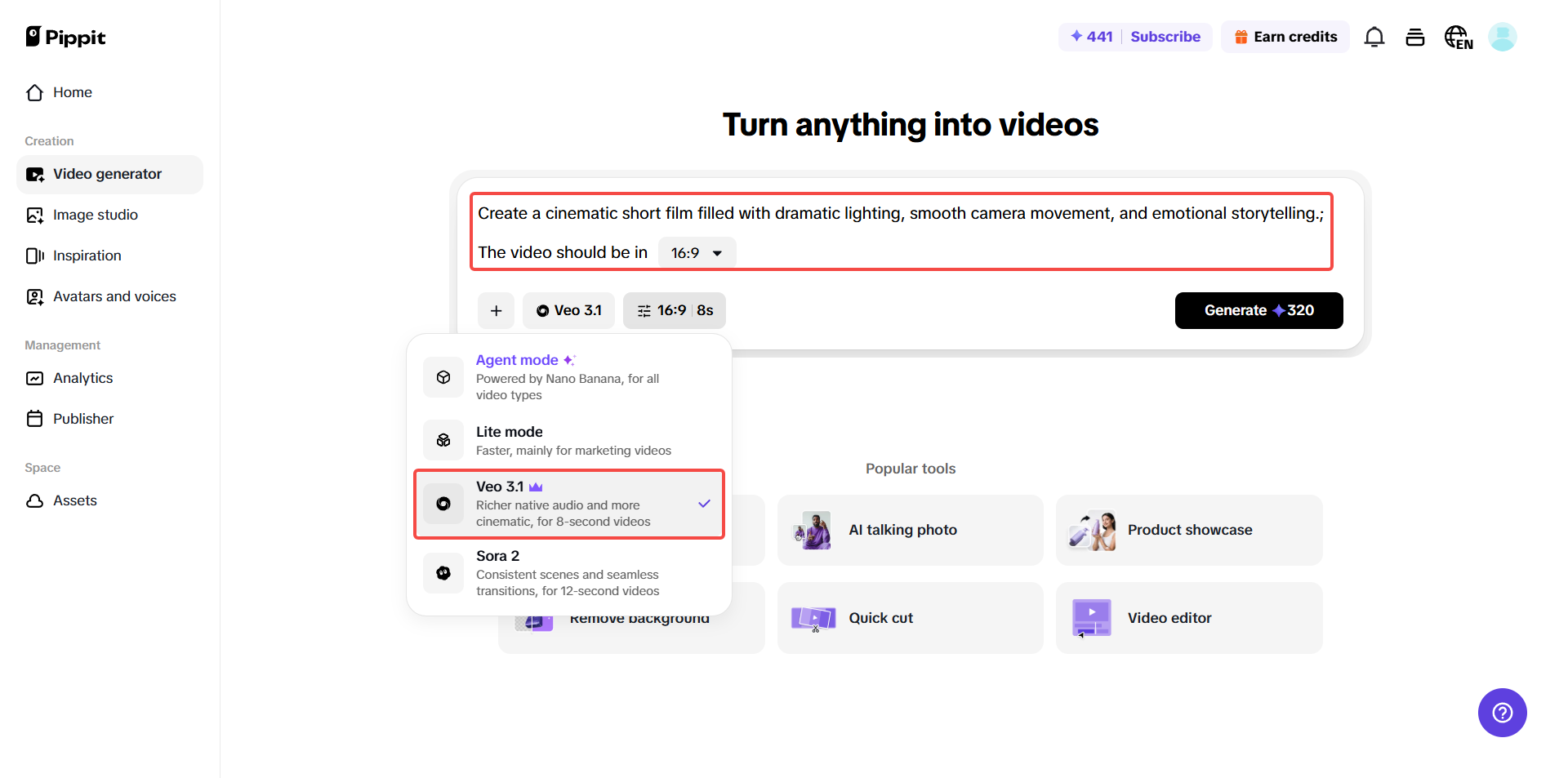 Escolha um modo e digite seu prompt