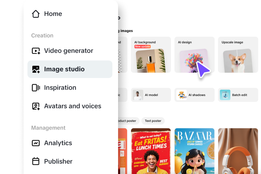 Choose the AI design feature under image studio