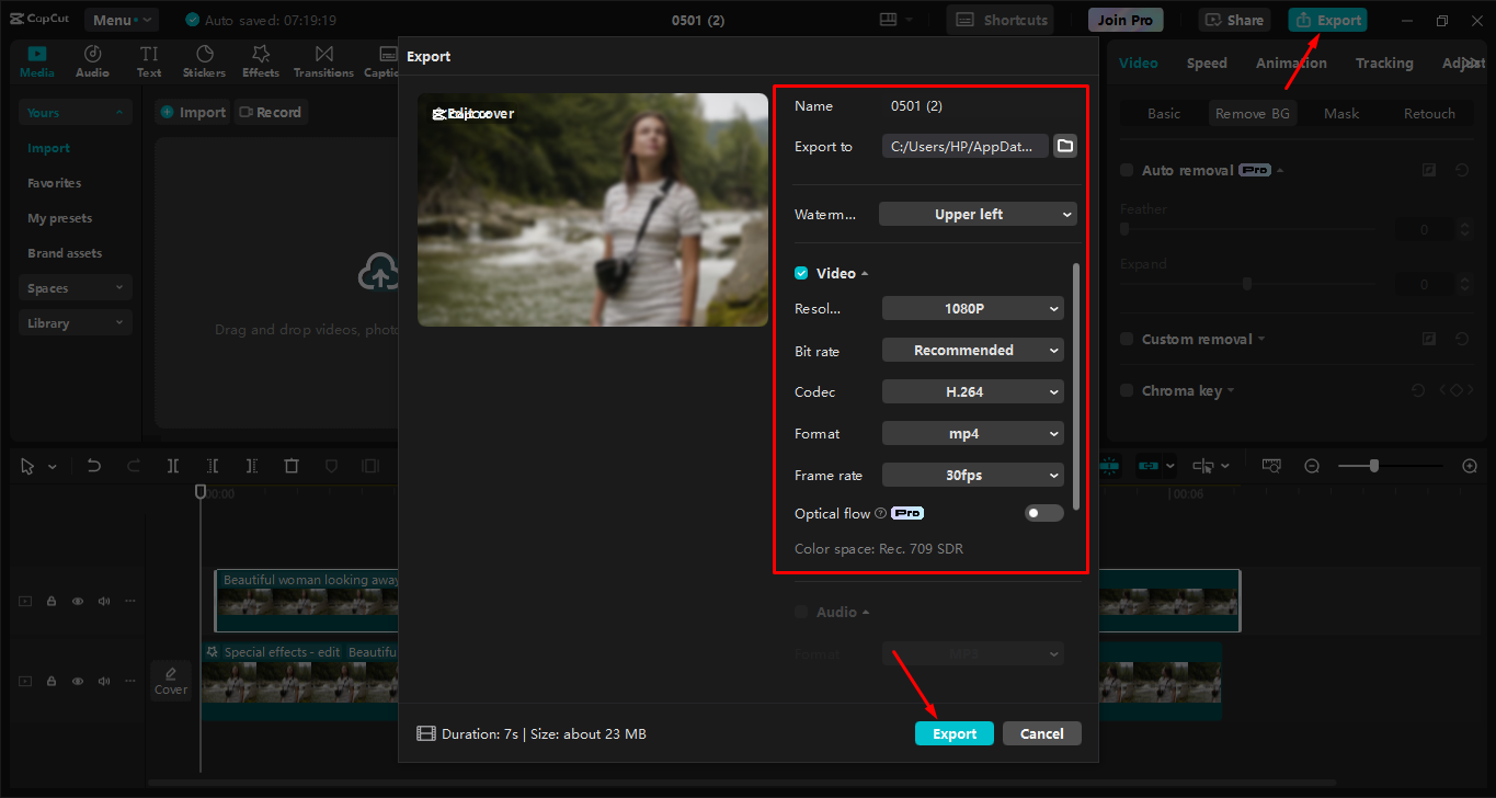 Exporting video from the CapCut desktop video edtor