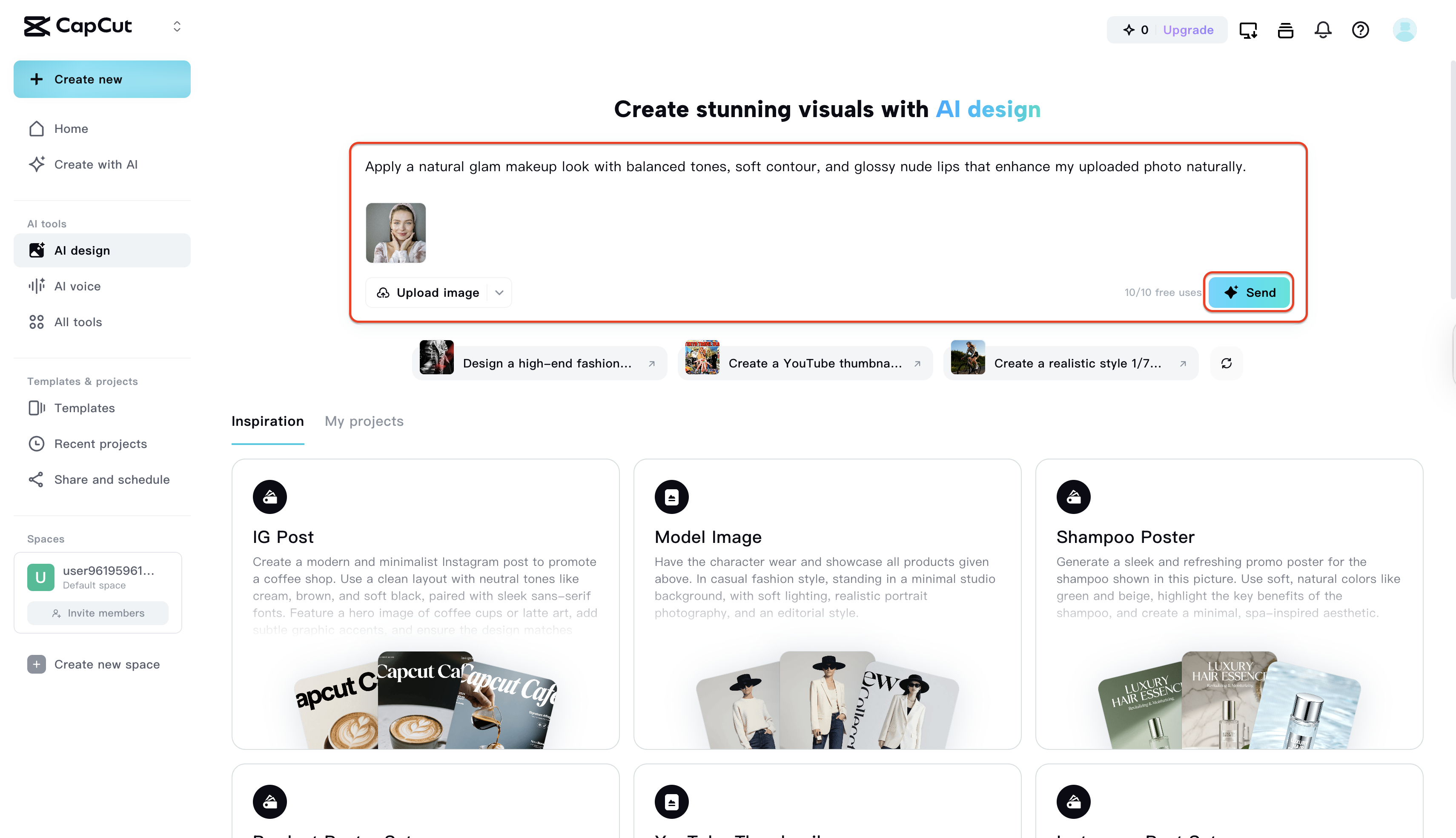 Give prompt to perform virtual makeup to your image