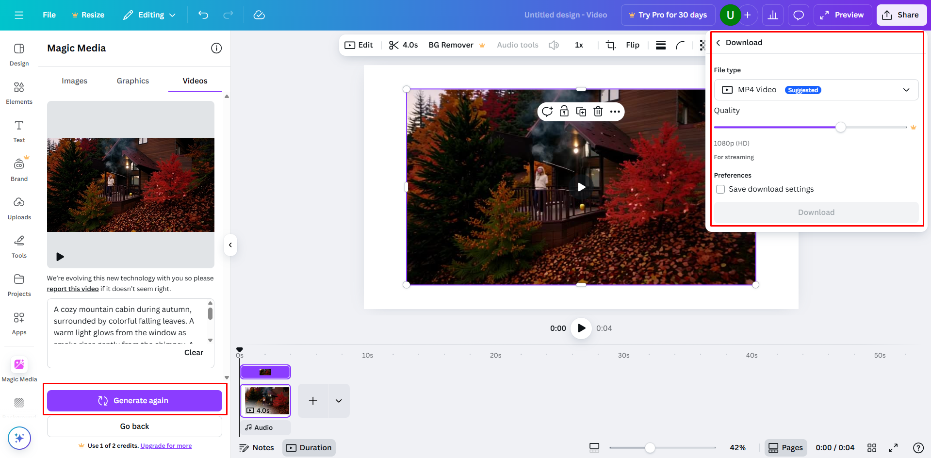 Generieren eines Videos mit Canva-Videogenerator