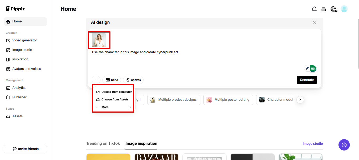 Soporte para entrada de imágenes en Pippit