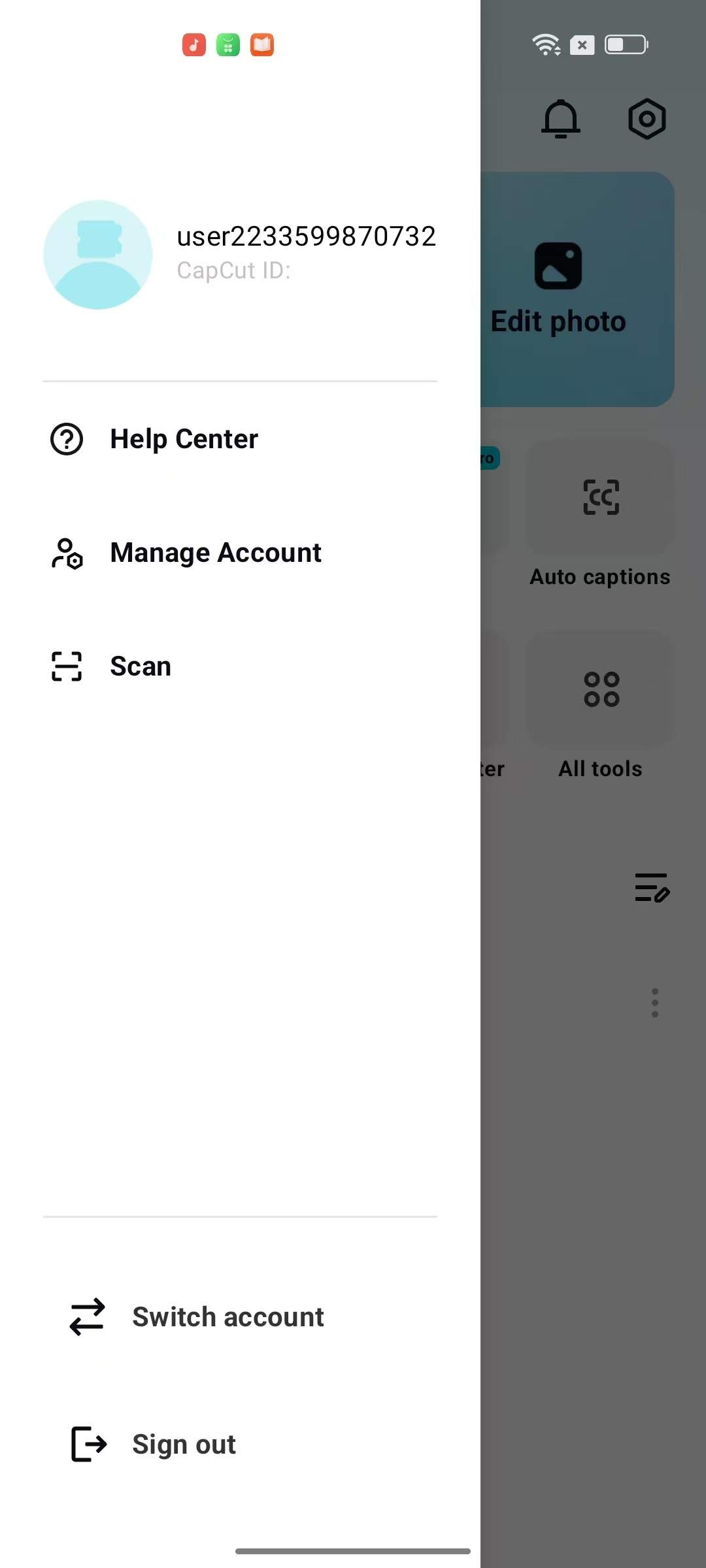 Sign out of your account on the CapCut mobile app
