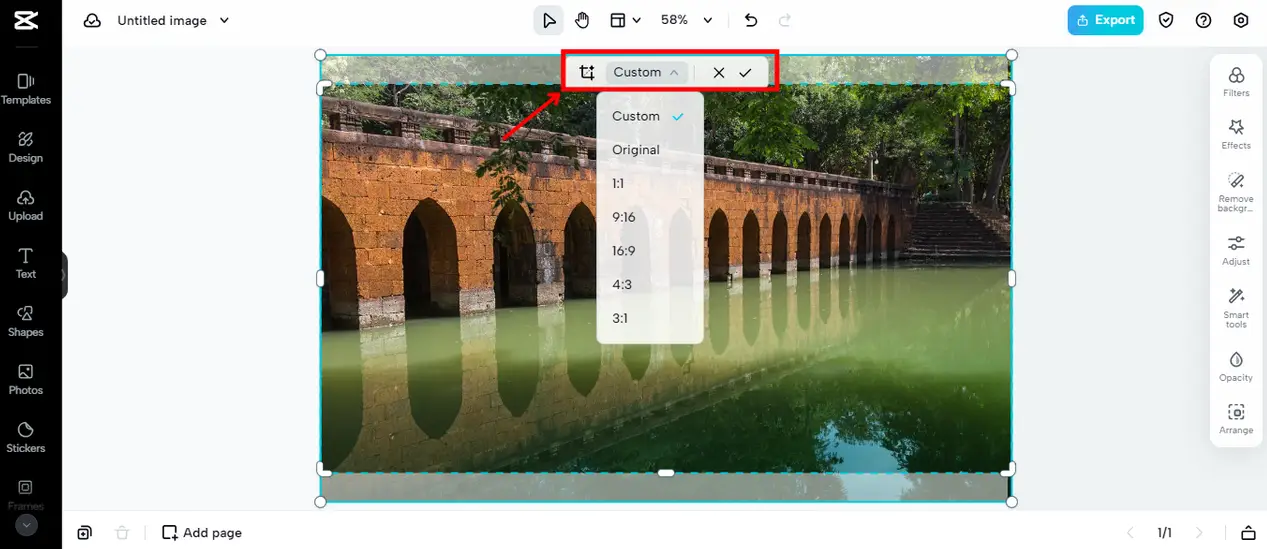 Selecting aspect ratios in CapCut to solve how to crop screenshot on mac
