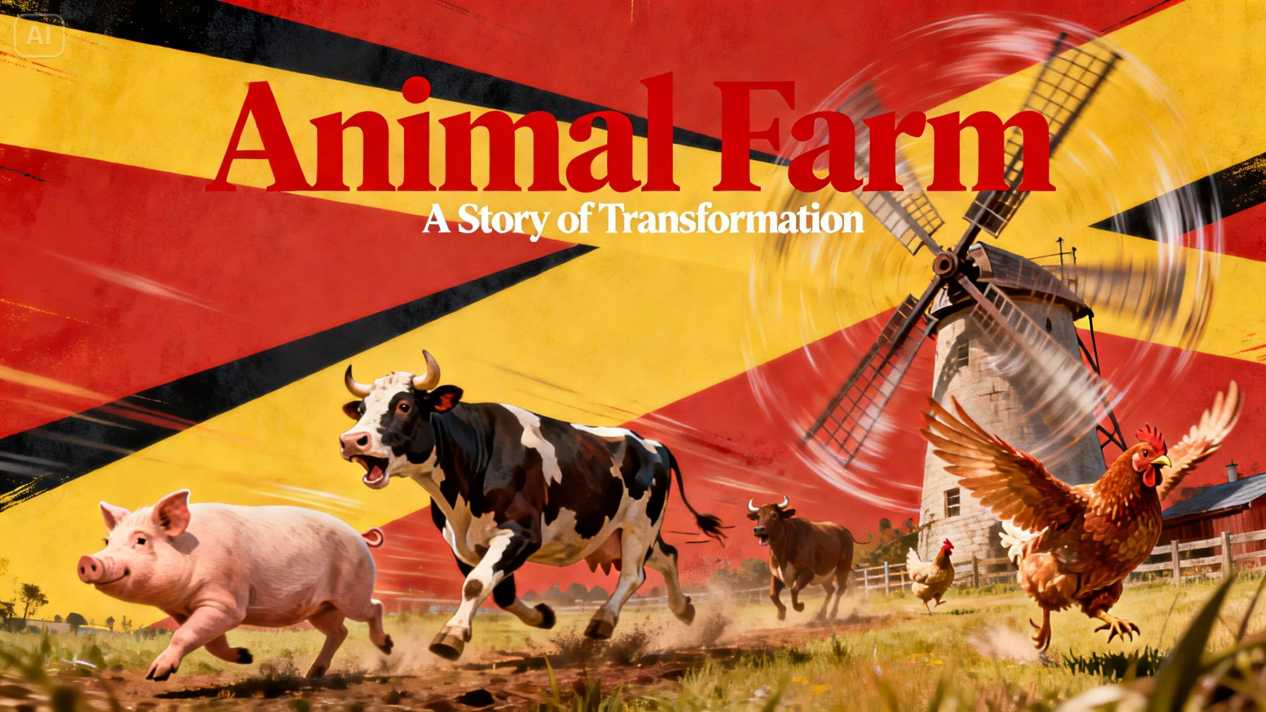 An animated poster of an animal farm