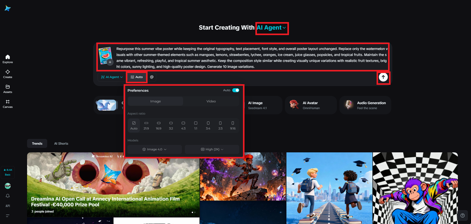 Log in to Dreamina and access AI Agent