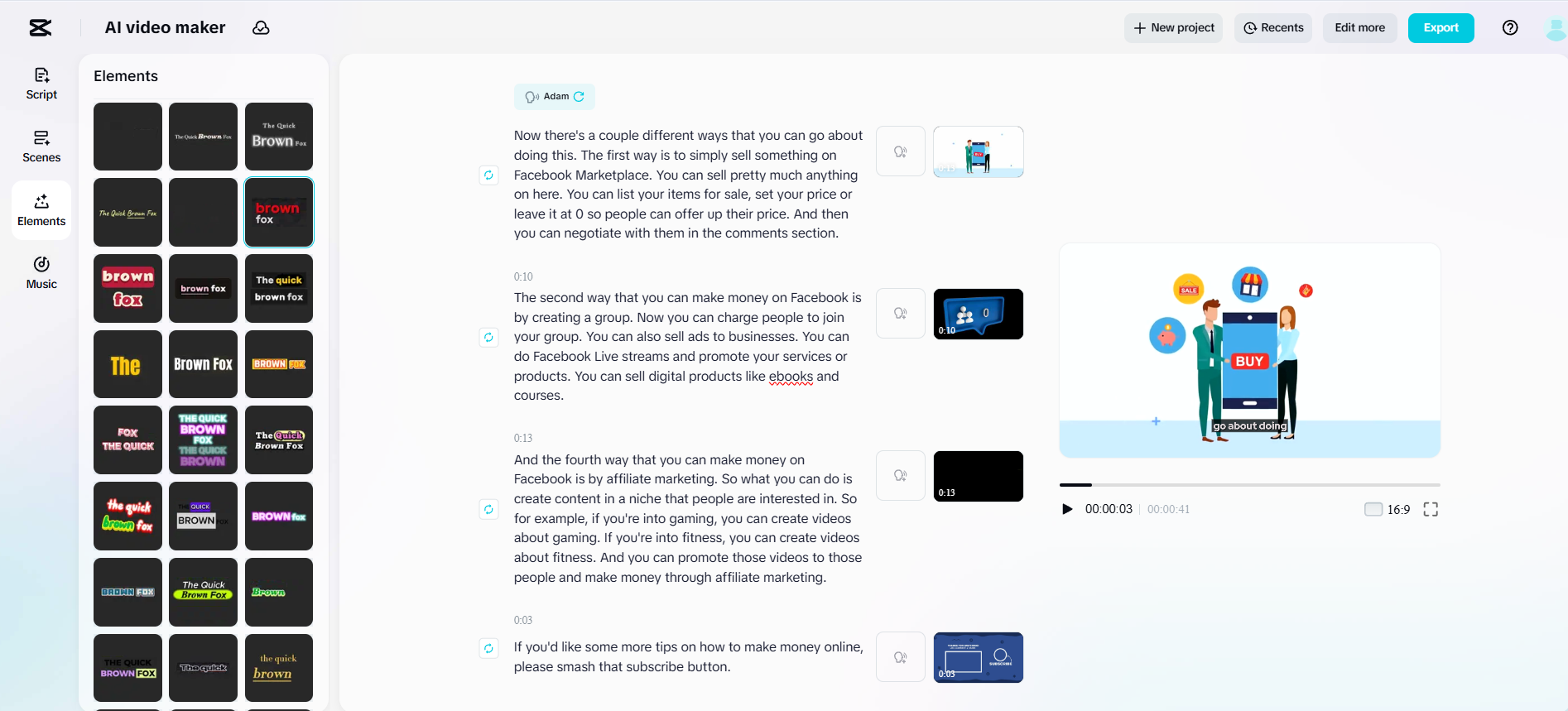 One-click captions