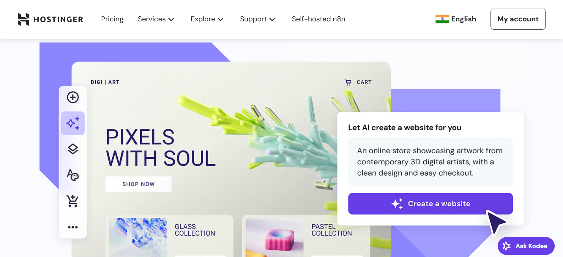 Hostinger AI website builder homepage