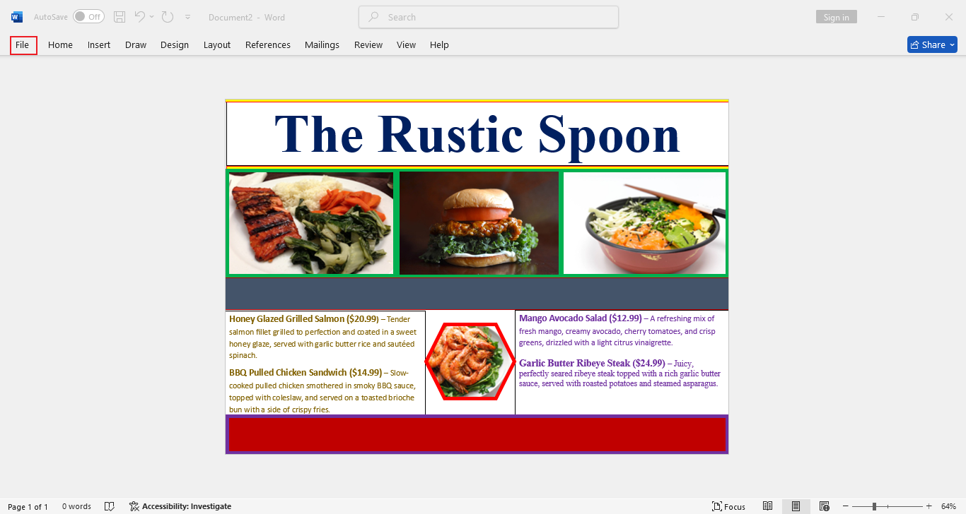 hoe maak je een menu met woord