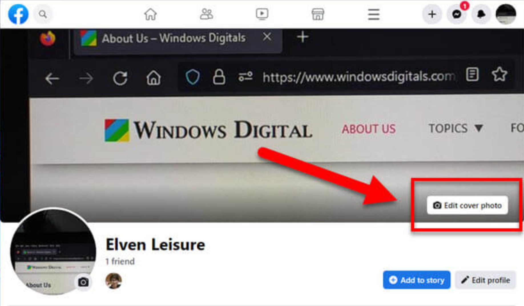 Showing how to update a cover photo on Facebook
