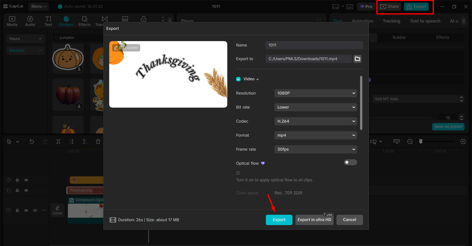 Exporting video from the CapCut desktop video editor