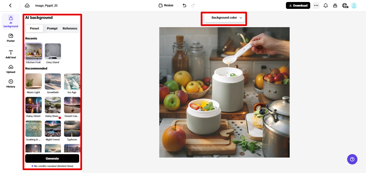Creating product images in Pippit