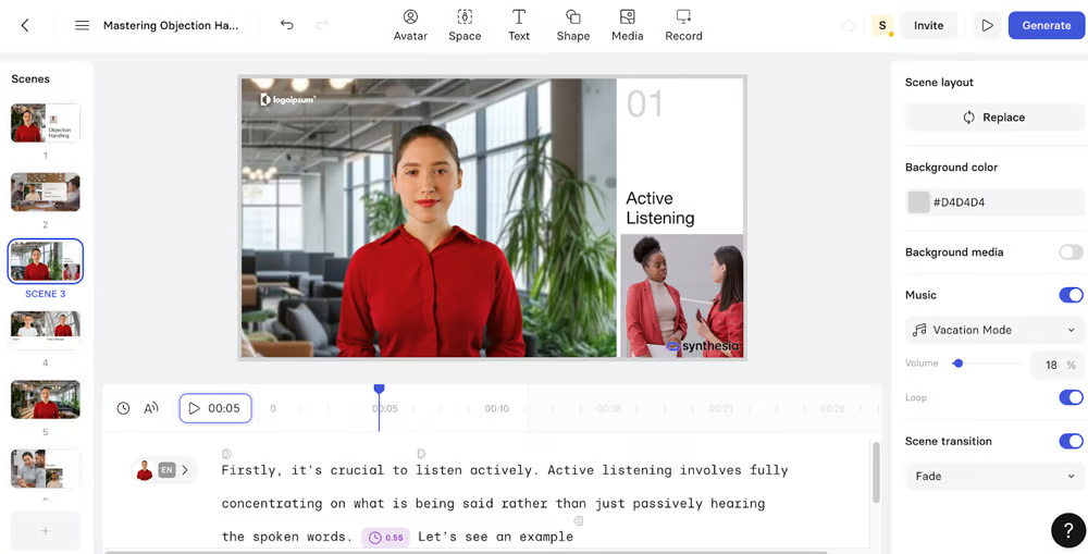 Synthesia felülete - egy felhasználóbarát videókészítő marketing célokra