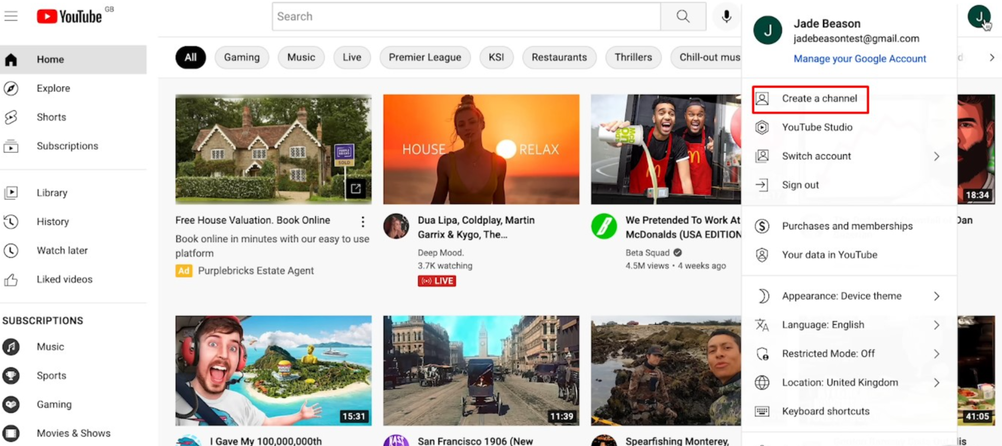 YouTubeチャンネルの開設