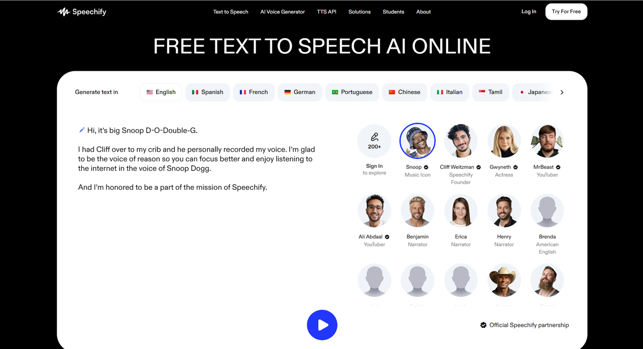 L'interface de Speechify