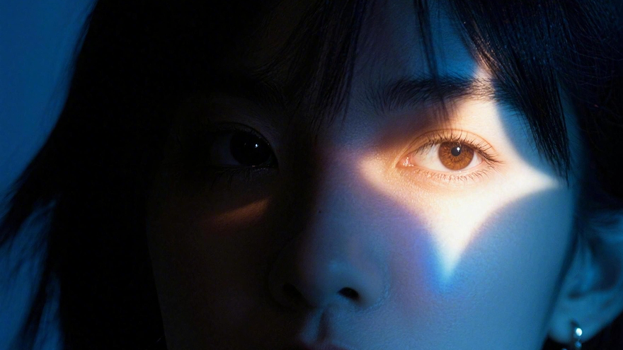 Blue cinematic fashion portrait generated with AI