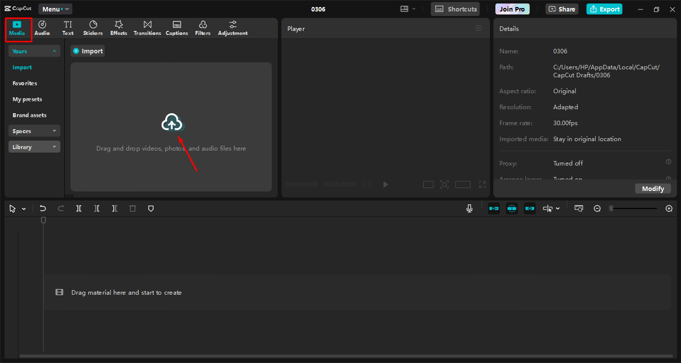 Uploading video to the CapCut desktop video editor