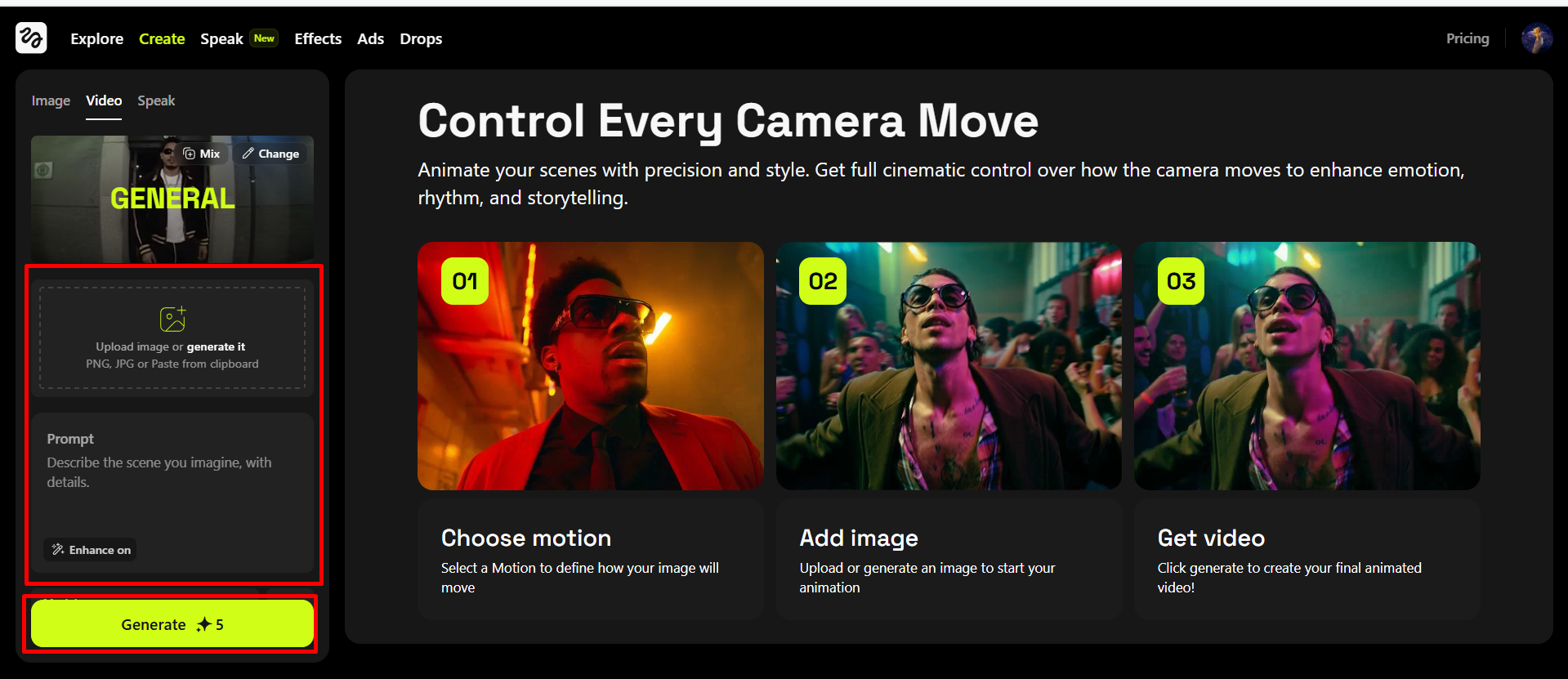 Upload image, enter prompt & generate