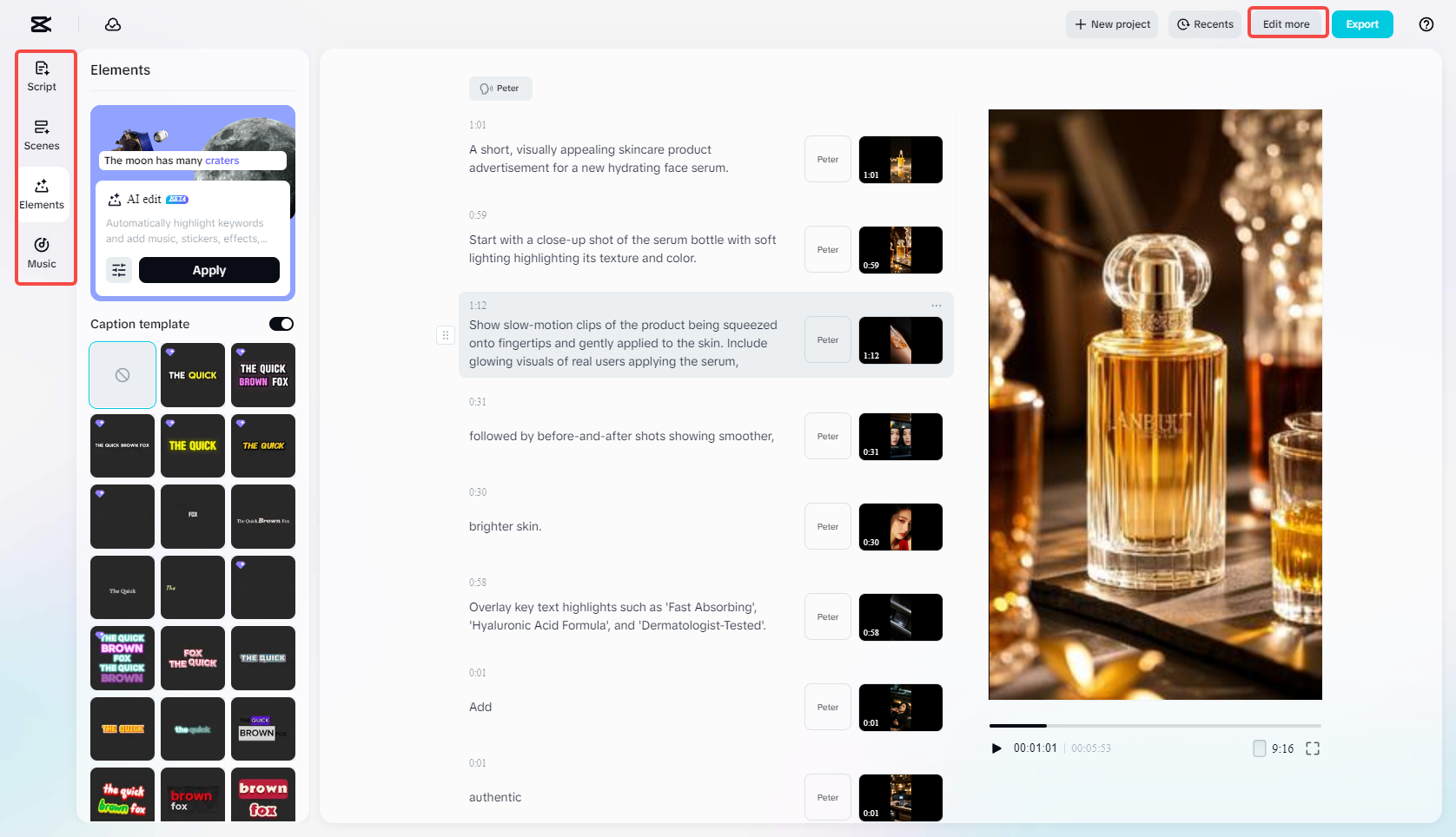 Edit the generated video