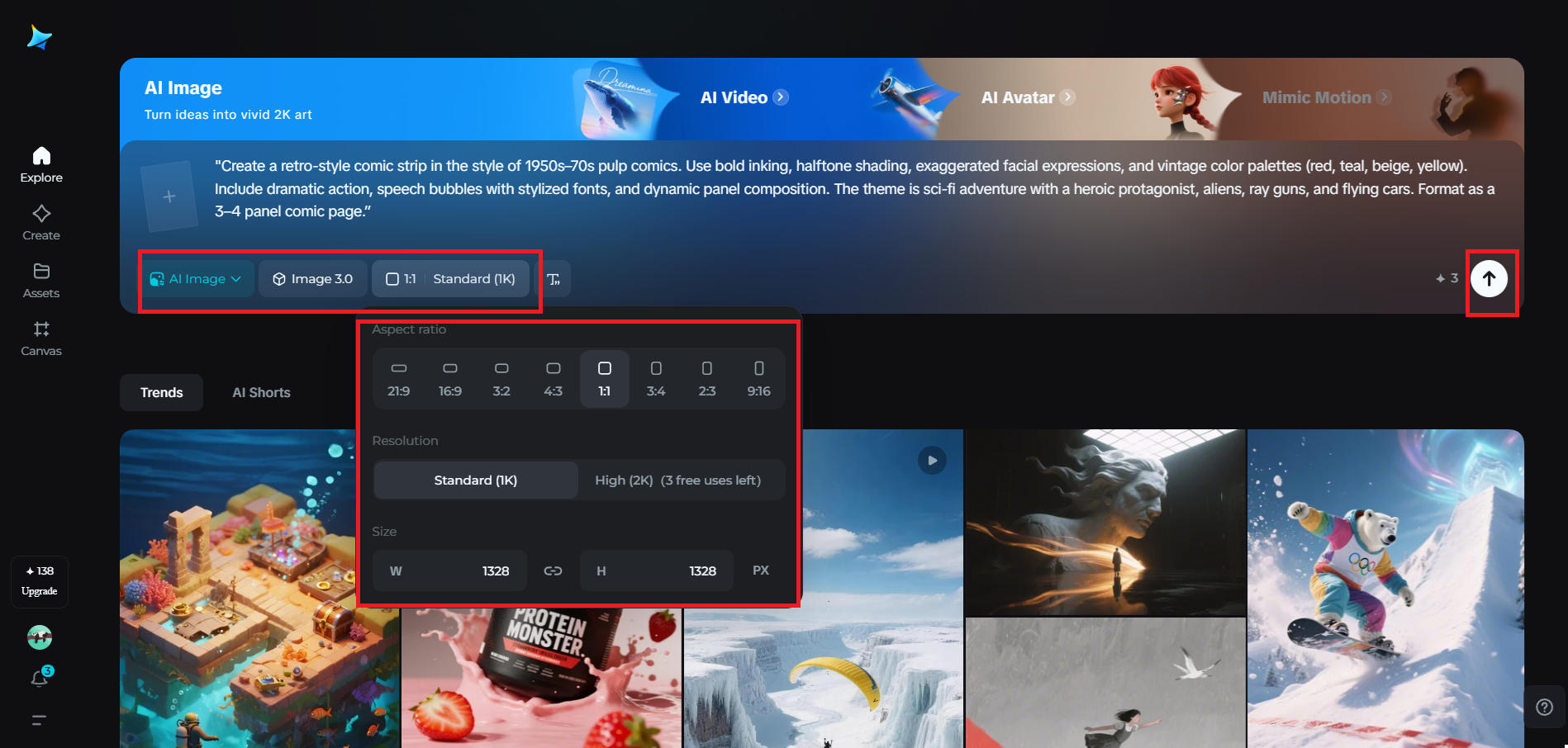 Choose the model and aspect ratio