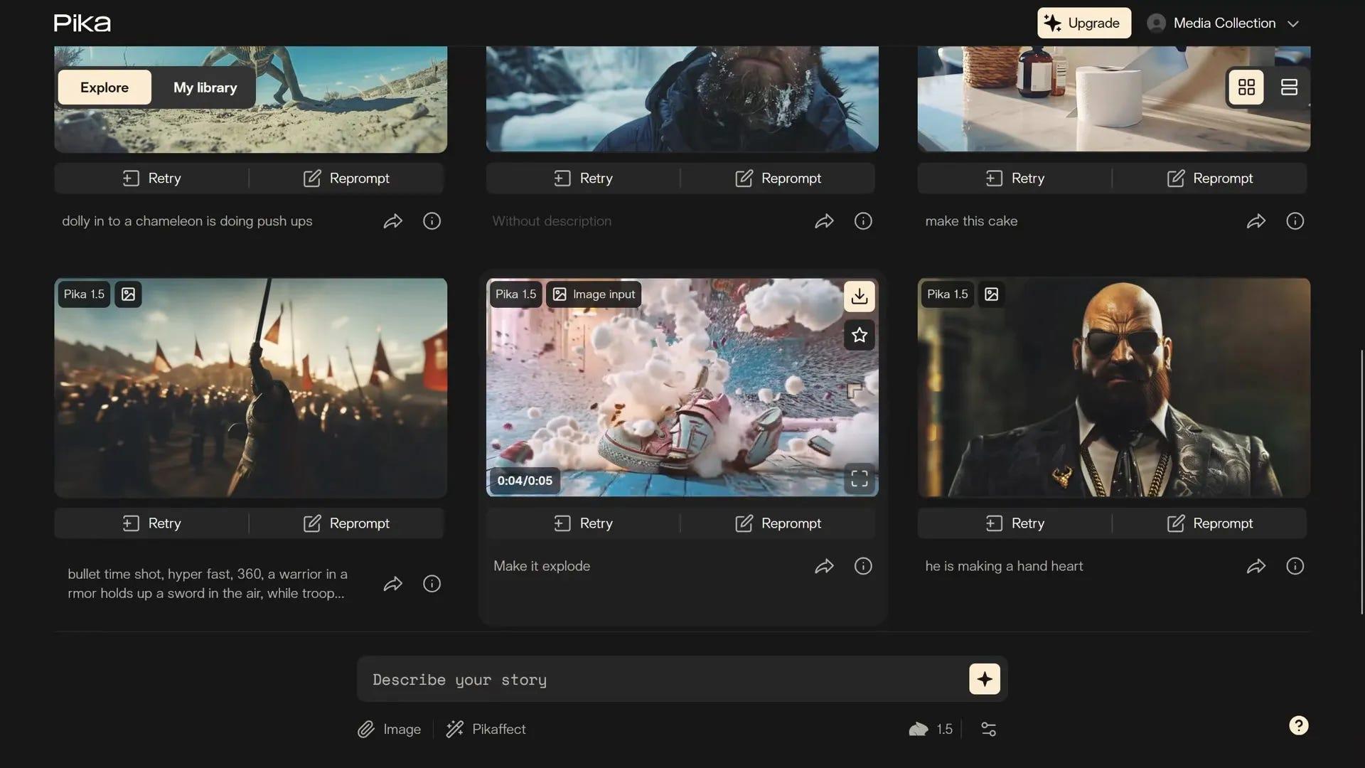 Antara muka penjana video Pika AI