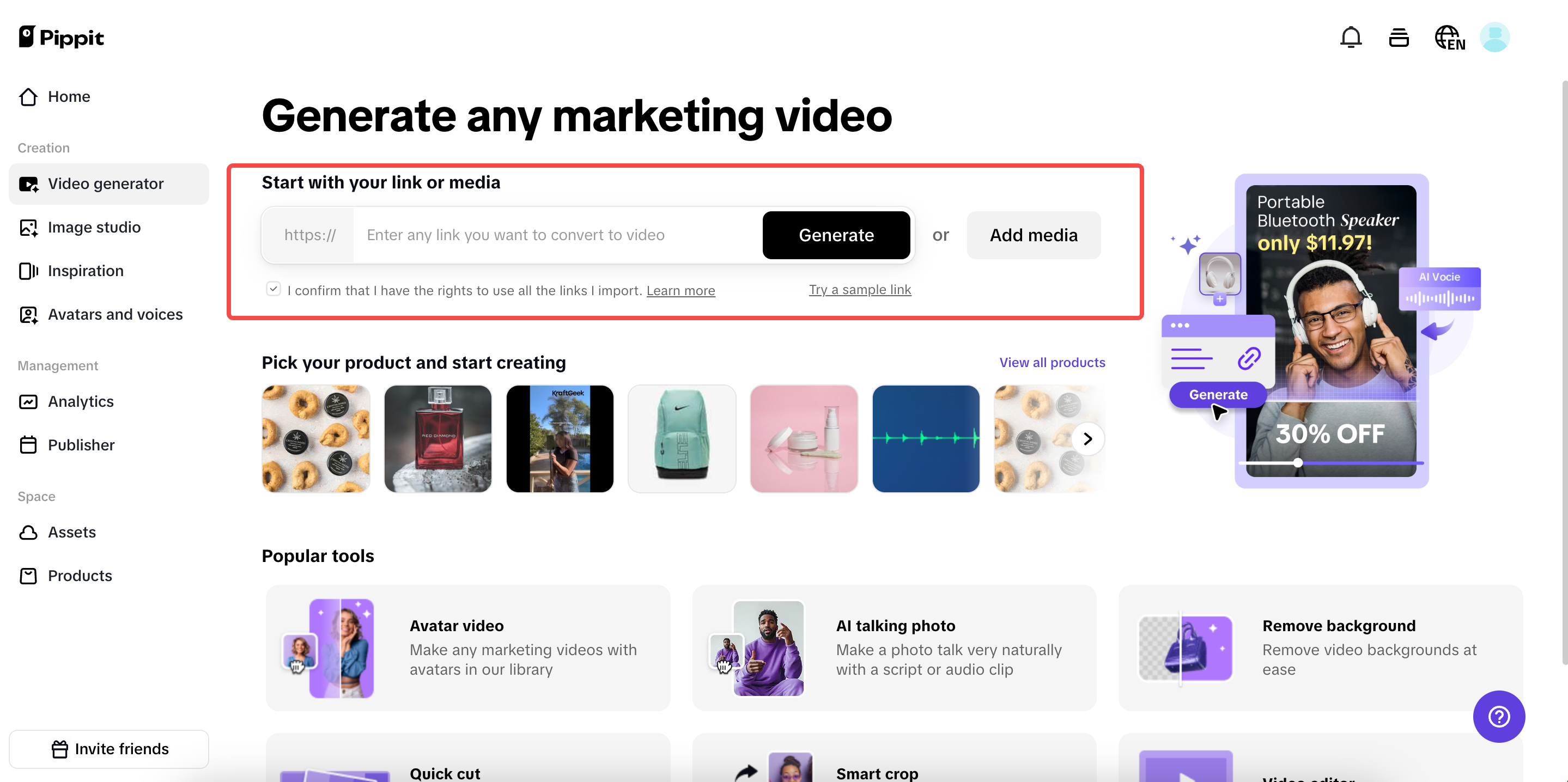 Navigate to the video generator
