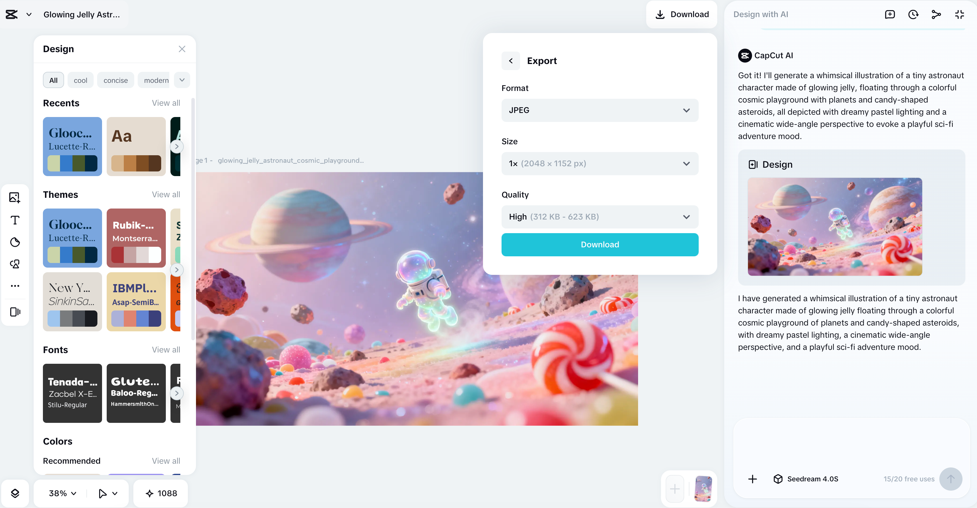 A tiny astronaut character made of glowing jelly