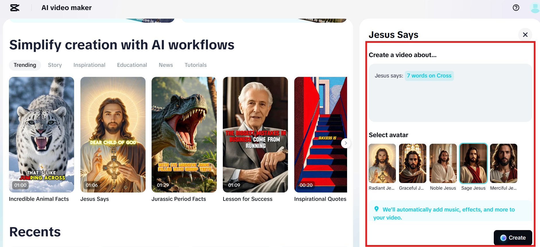 Ipasok ang mga ideya, pumili ng avatar at gumawa ng video