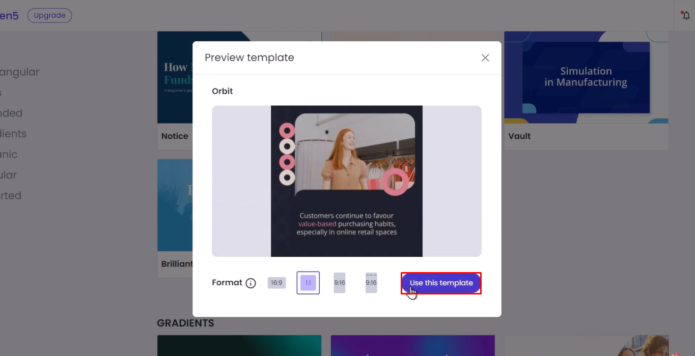 Choosing a video template on Lumen5 AI