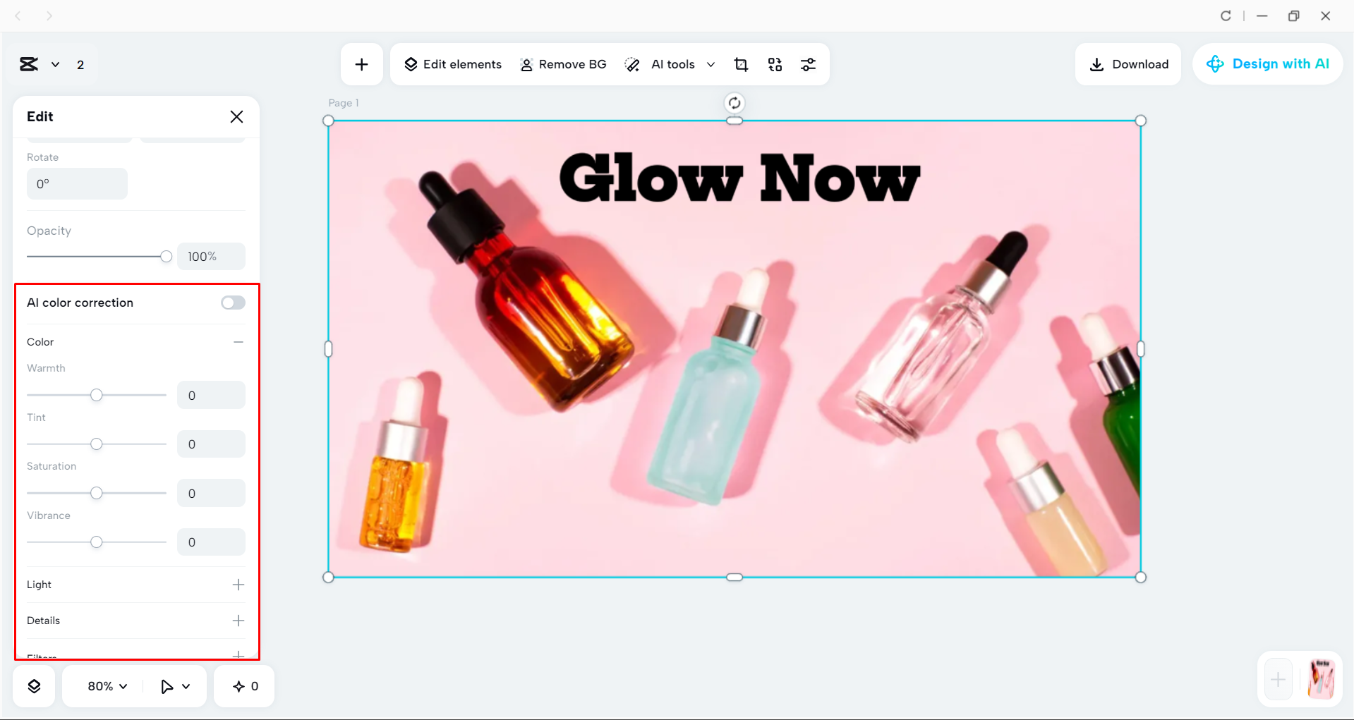 Editing the image in the CapCut desktop video editor