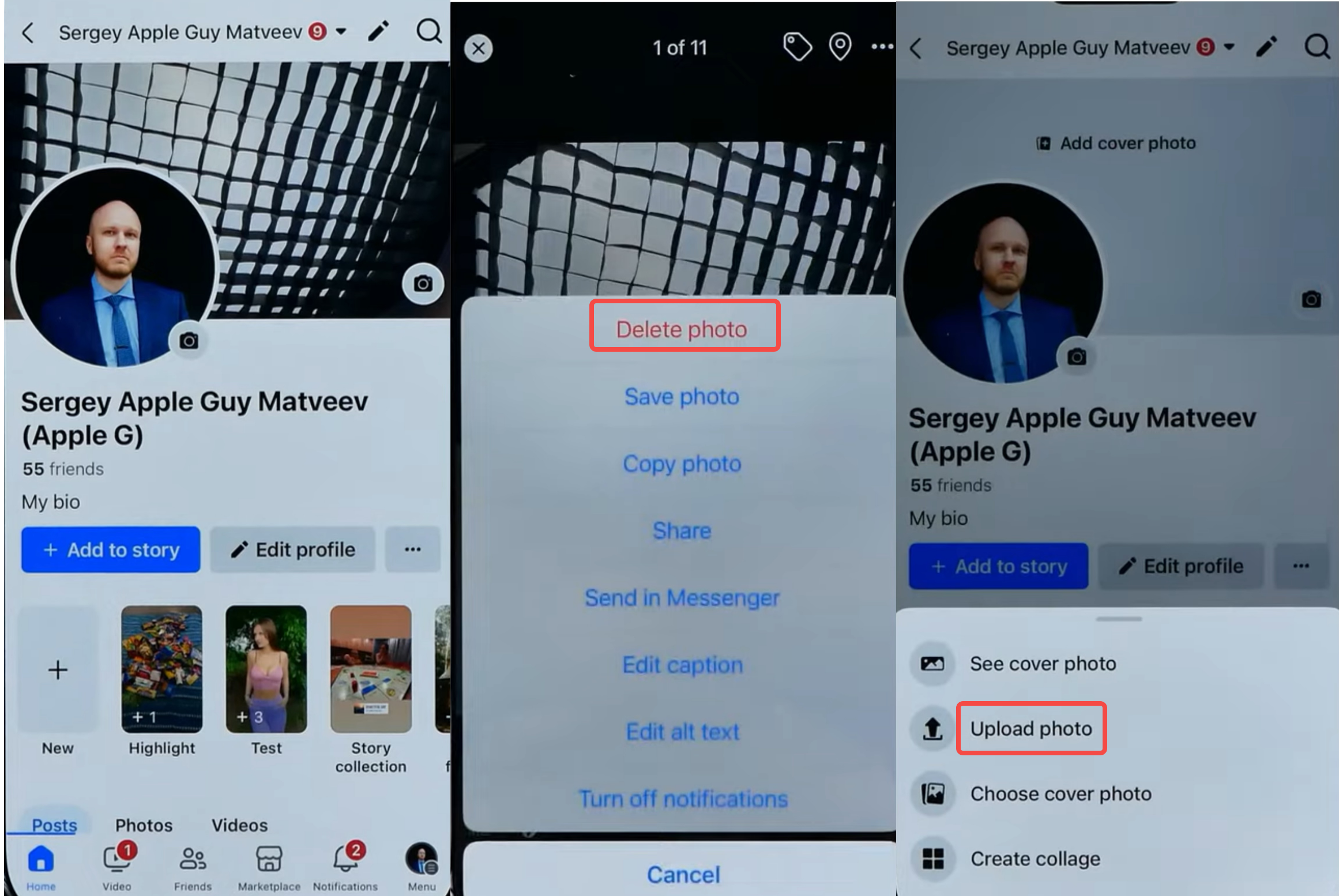 Remove the cover photo on Facebook on iPhone