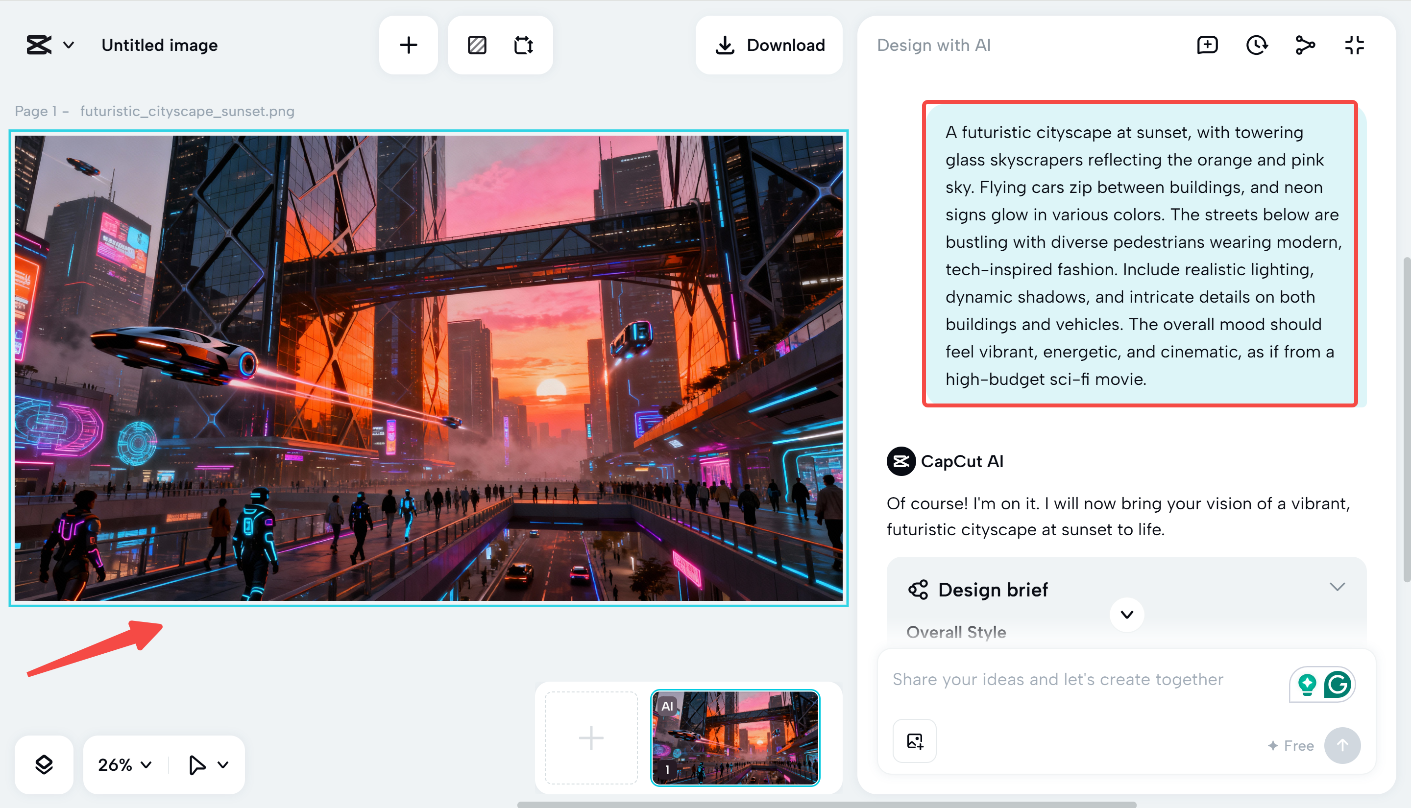 Creating an image from text on CapCut Web