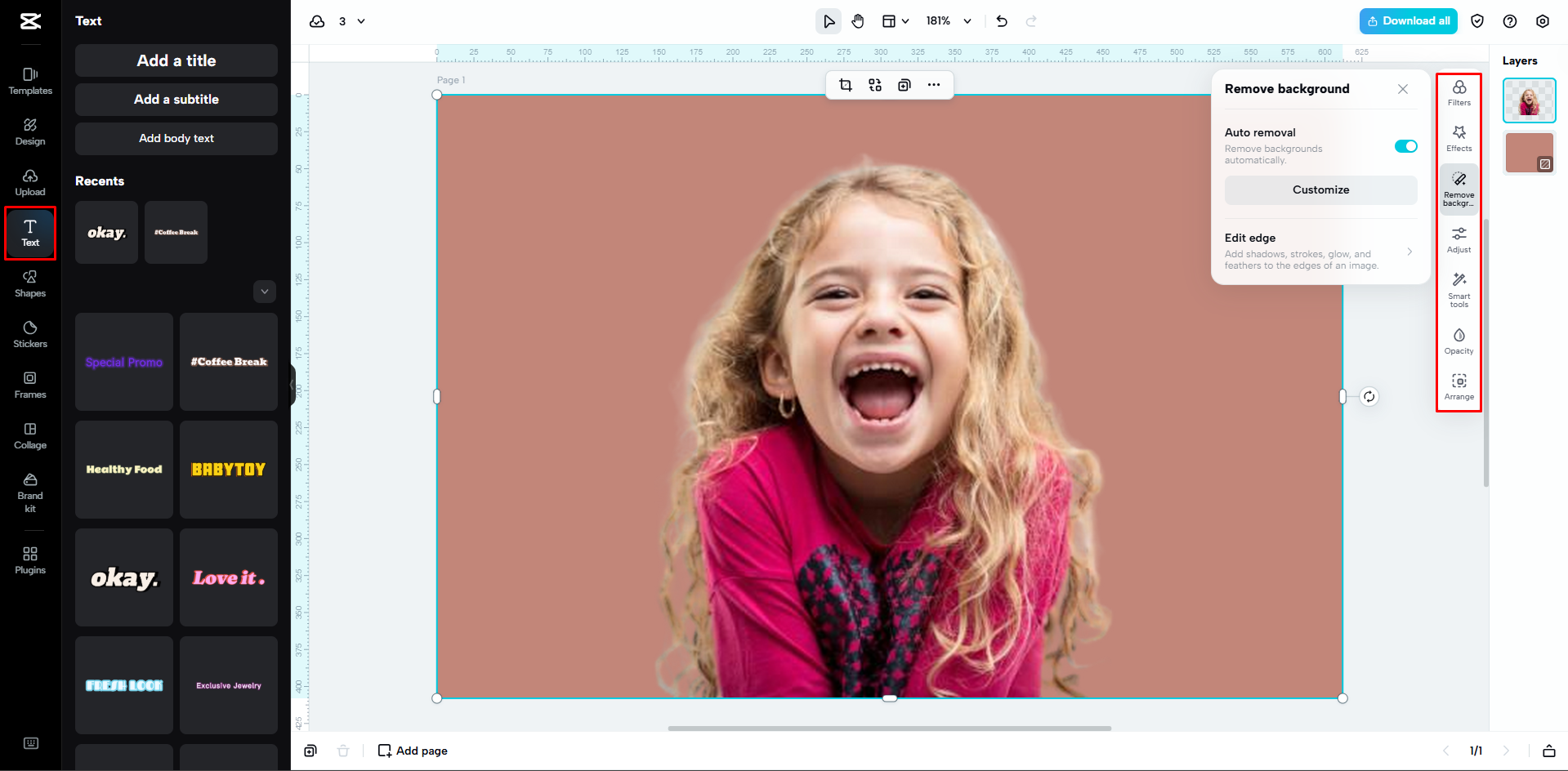Editing an image with CapCut Web tools