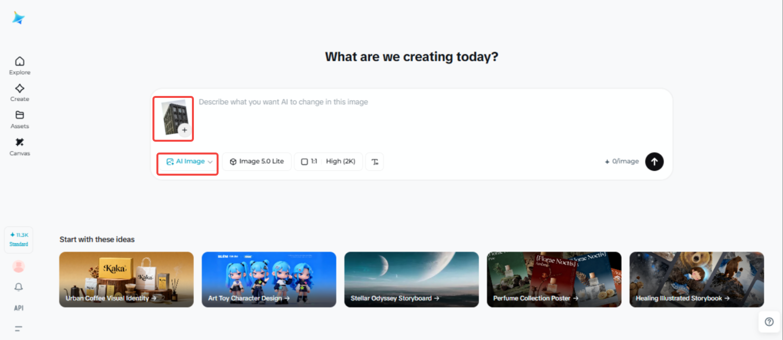 Accessing the "AI Image" feature in Dreamina