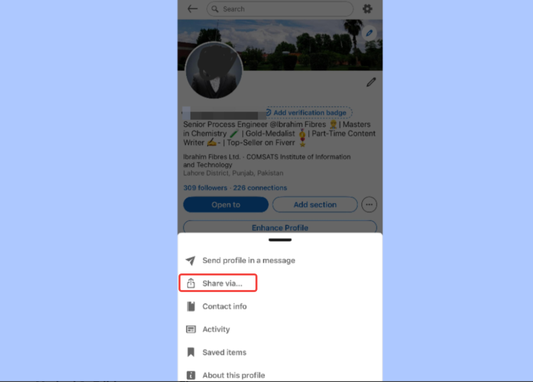 Find the LinkedIn URL on mobile via the profile
