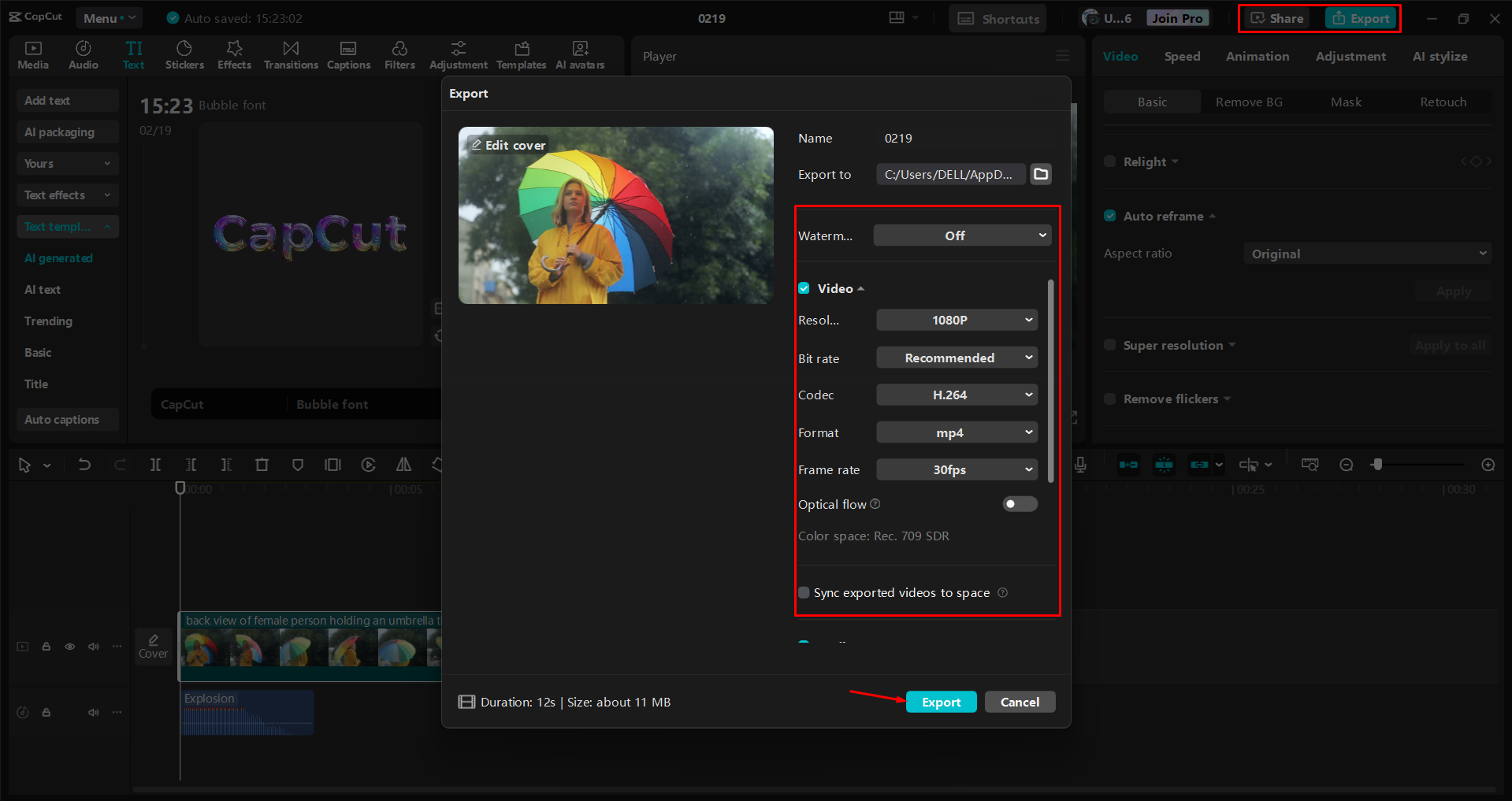 Exporting a video from the CapCut desktop video editor