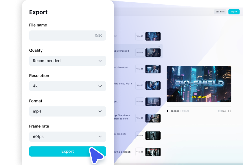  ส่งออกภาพยนตร์ไปยังตัวอย่างภาพยนตร์ที่สร้างโดย AI CapCut