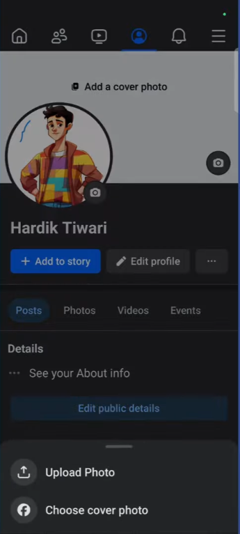 Uploading a cover photo on Facebook