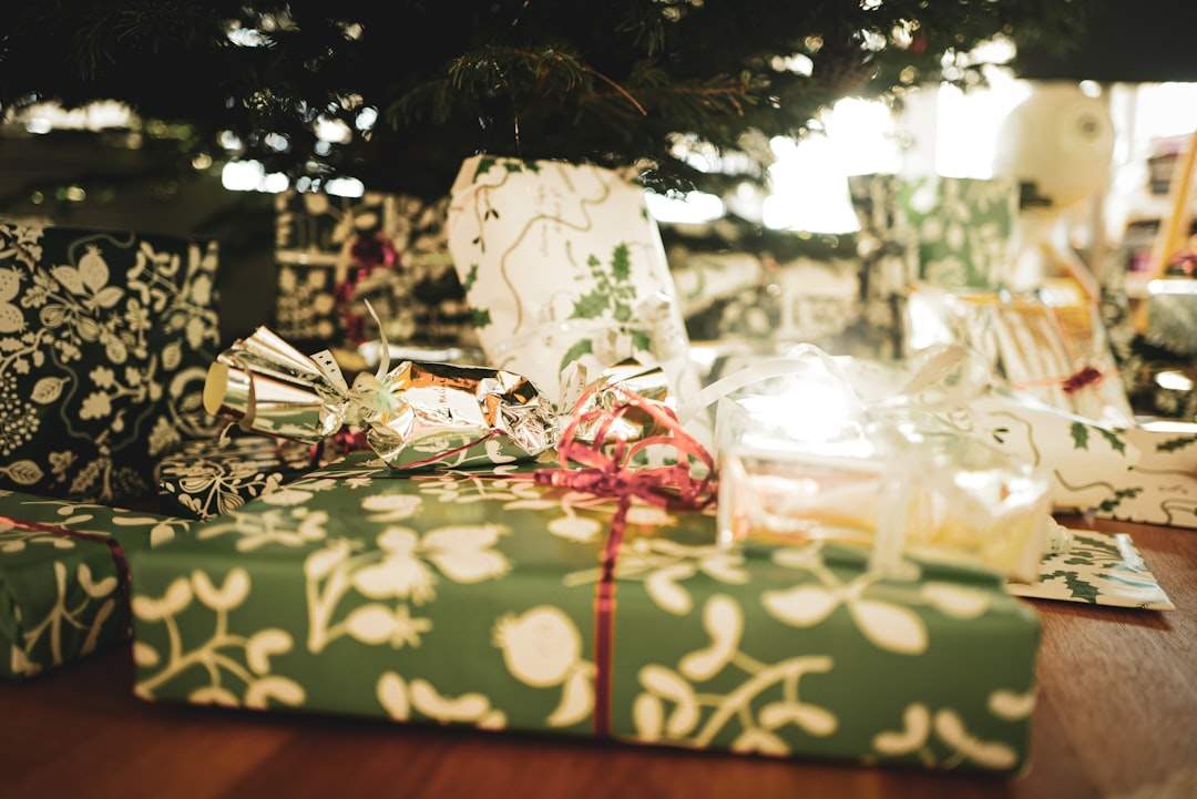 Christmas party table with DIY garlands, tags, and paper trees