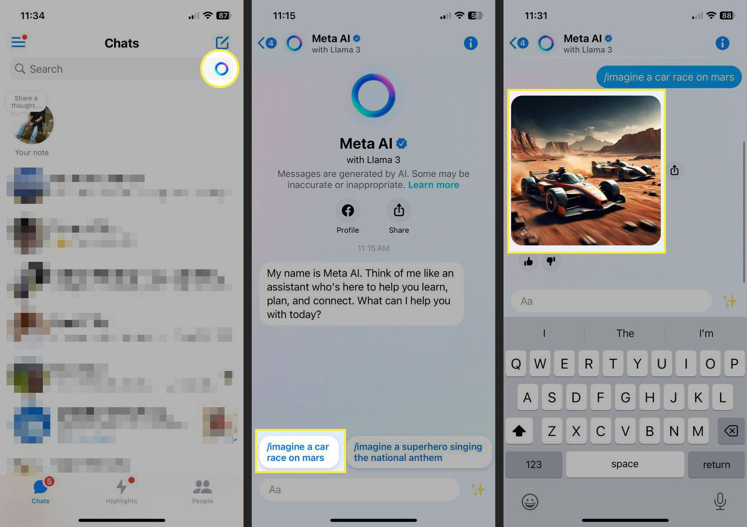 Using Facebook AI image generator in chats