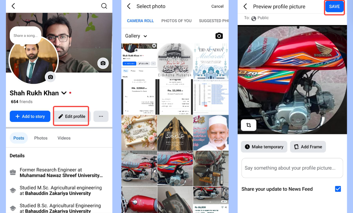 Facebook profilkép módosítása mobilon